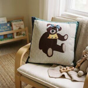 15" Square Applique Teddy Bear Pillow